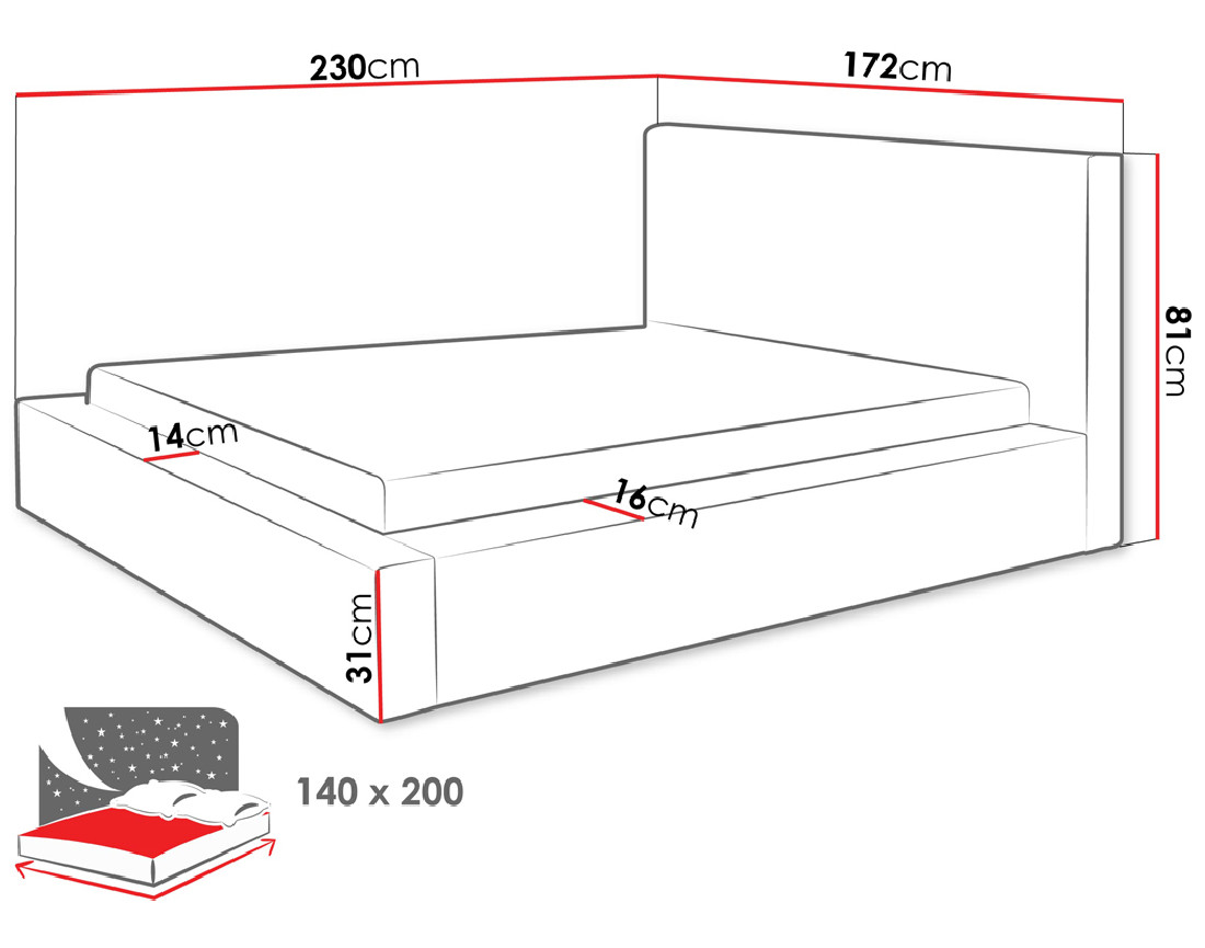 Lit coffre 140x200 cm sommier inclus en velours grosses côtes Swan