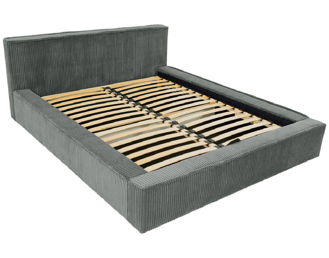 Lit coffre 140x200 cm sommier inclus en velours grosses côtes Swan