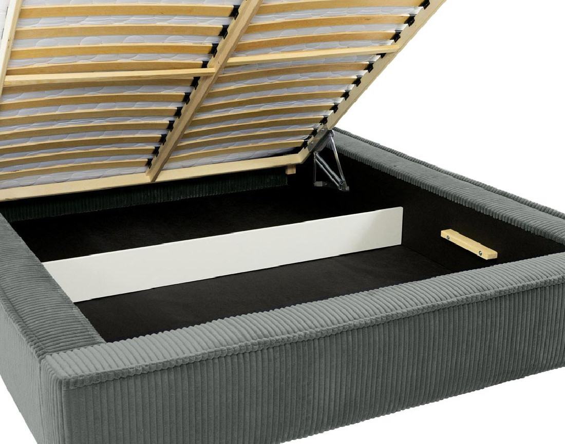 Lit coffre 140x200 cm sommier inclus en velours grosses côtes Swan
