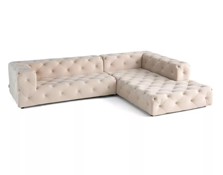 Canapé Chesterfield d'angle droit 5 places en velours Gallata