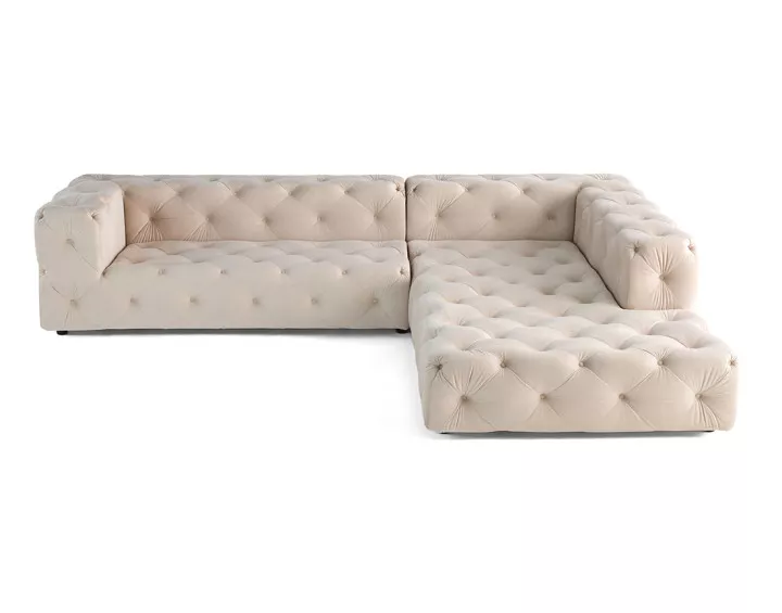 Canapé Chesterfield d'angle droit 5 places en velours Gallata