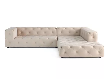 Canapé Chesterfield d'angle droit 5 places en velours Gallata