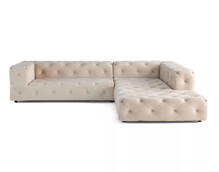 Canapé Chesterfield d'angle droit 5 places en velours Gallata