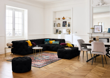 Canapé Chesterfield d'angle droit 5 places en velours Gallata