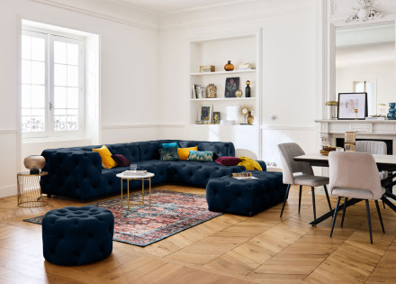 Canapé Chesterfield d'angle droit 5 places en velours Gallata