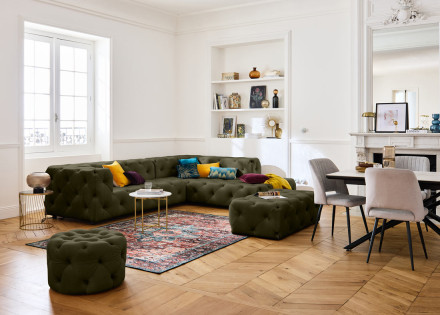 Canapé Chesterfield d'angle droit 5 places en velours Gallata