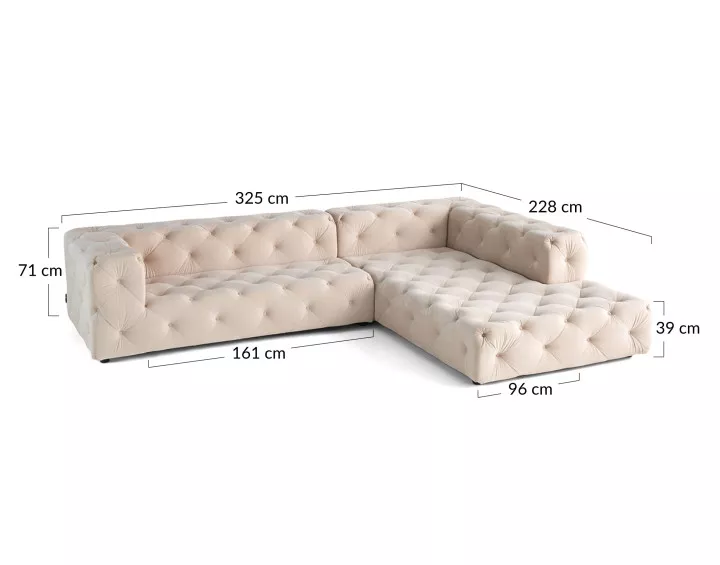 Canapé Chesterfield d'angle droit 5 places en velours Gallata