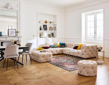 Canapé Chesterfield d'angle gauche 5 places en velours Gallata