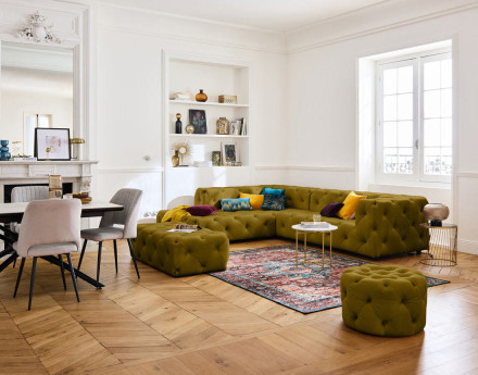Canapé Chesterfield d'angle gauche 5 places en velours Gallata