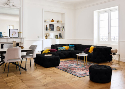 Canapé Chesterfield d'angle gauche 5 places en velours Gallata