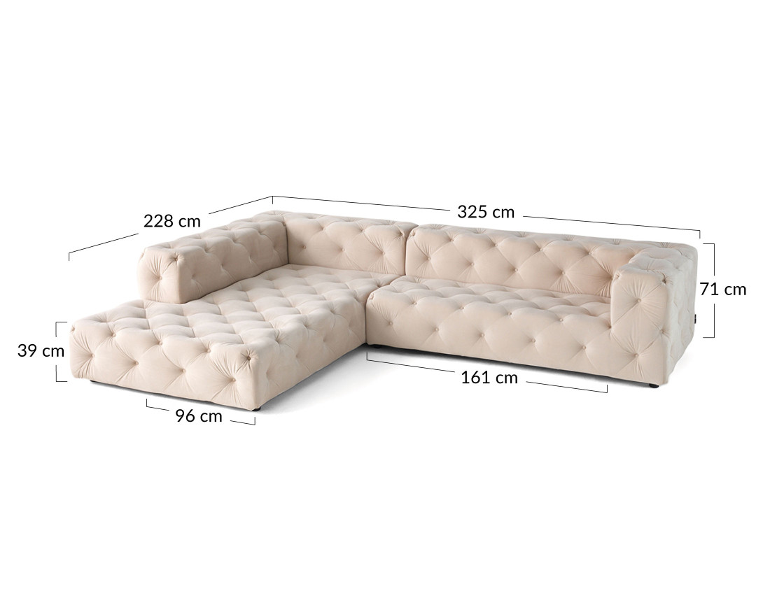 Canapé Chesterfield d'angle gauche 5 places en velours Gallata