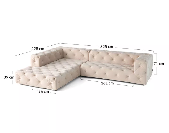 Canapé Chesterfield d'angle gauche 5 places en velours Gallata