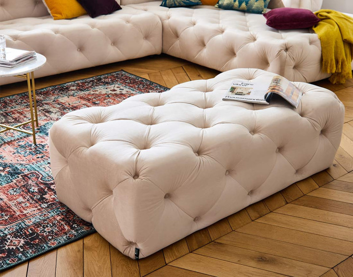 Pouf rectangulaire Chesterfield en velours Gallata