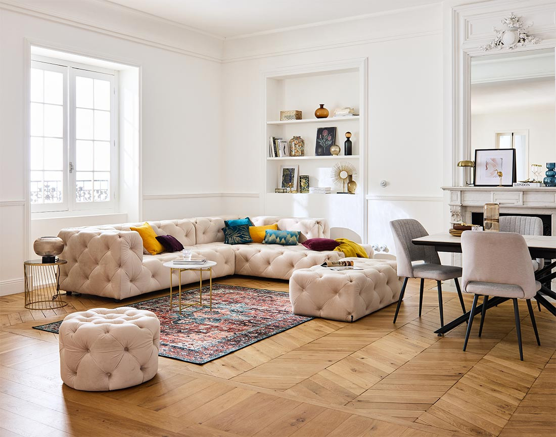 Pouf rectangulaire Chesterfield en velours Gallata