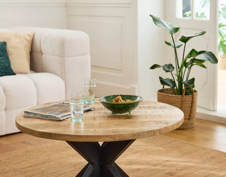 Table basse ronde bois et noir 80 cm Eldorado