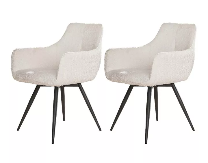 Lot de 2 fauteuils rotatifs en tissu bouclette blanc Boha