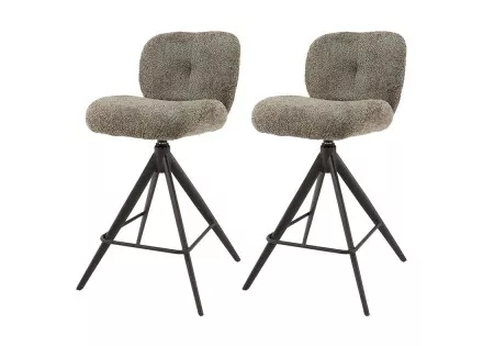 Lot de 2 tabourets de bar rotatifs en tissu bouclette taupe Arani