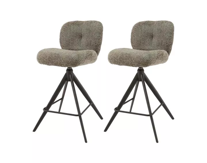 Lot de 2 tabourets de bar rotatifs en tissu bouclette taupe Arani