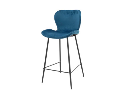 Lot de 4 tabourets de bar en velours bleu Basti