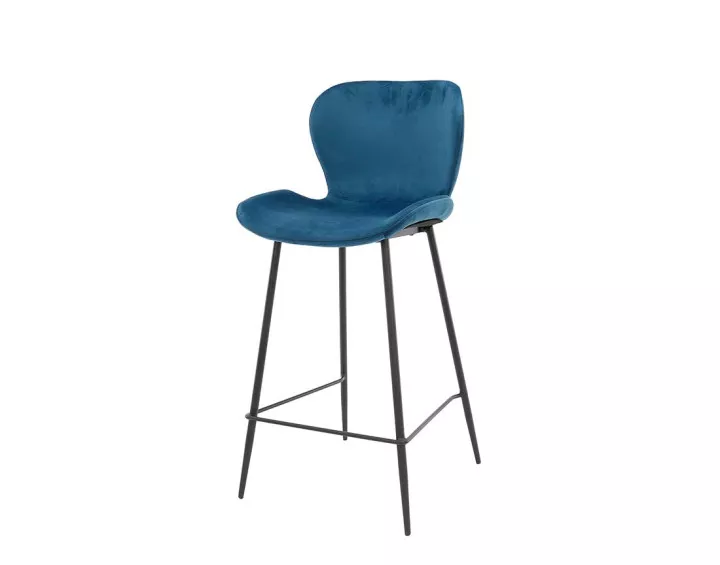 Lot de 4 tabourets de bar en velours bleu Basti