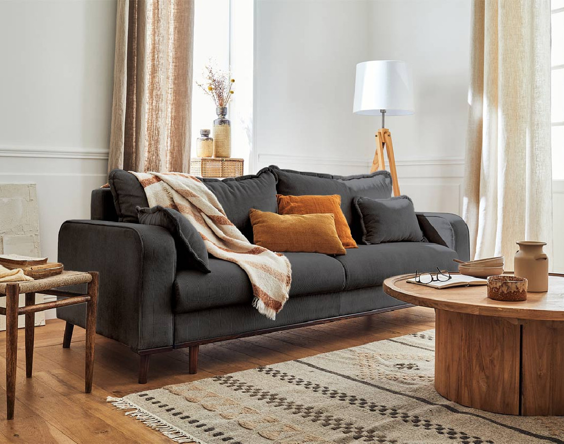 Canapé 3 places - convertible avec coffre en velours côtelé Albane