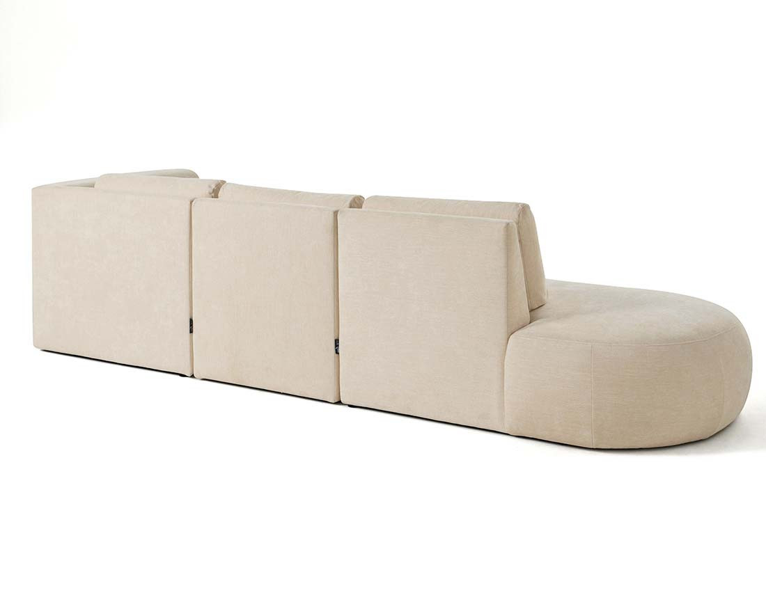 Canapé modulable d'angle droit avec pouf 5 places en tissu texturé Santorini Canapé modulable d'angle droit avec pouf 5 places en tissu texturé Santorini