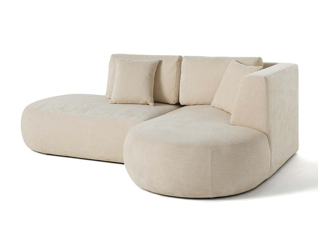 Canapé modulable d'angle droit avec pouf 4 places en tissu texturé Santorini Canapé modulable d'angle droit avec pouf 4 places en tissu texturé Santorini