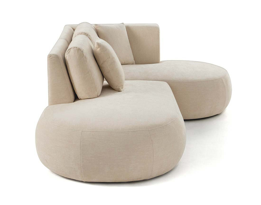 Canapé modulable d'angle droit avec pouf 4 places en tissu texturé Santorini Canapé modulable d'angle droit avec pouf 4 places en tissu texturé Santorini