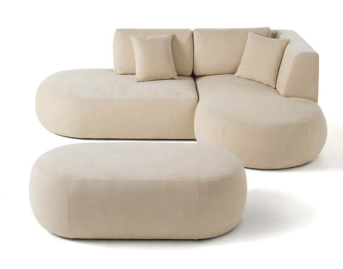 Canapé modulable d'angle droit avec pouf 4 places en tissu texturé Santorini Canapé modulable d'angle droit avec pouf 4 places en tissu texturé Santorini