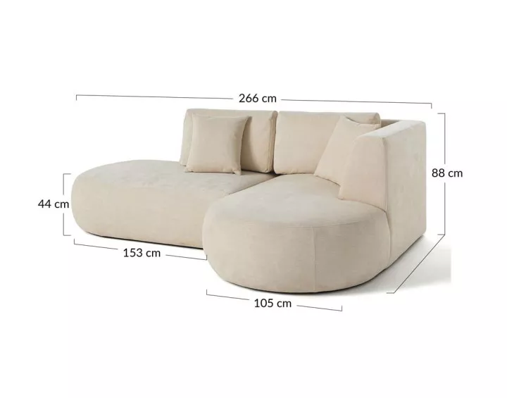 Canapé modulable d'angle droit avec pouf 4 places en tissu texturé Santorini