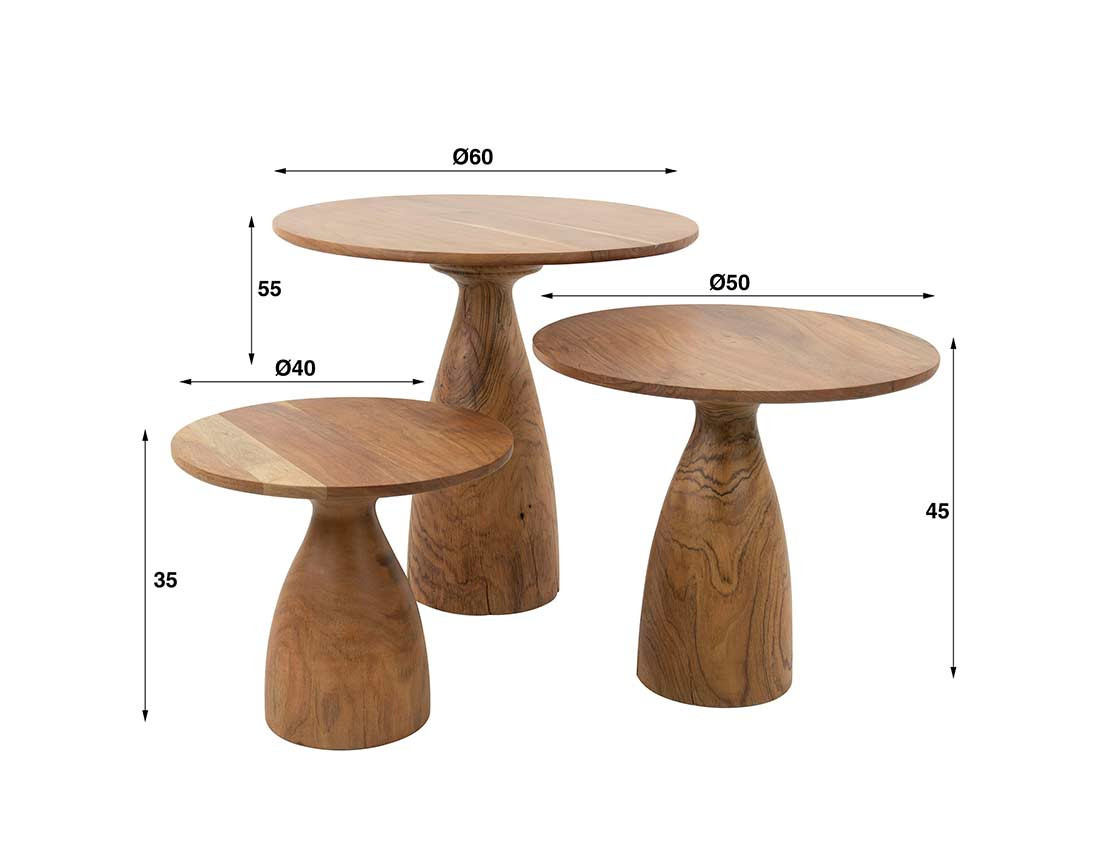 Lot de 3 tables basses bois d'acacia massif Henna