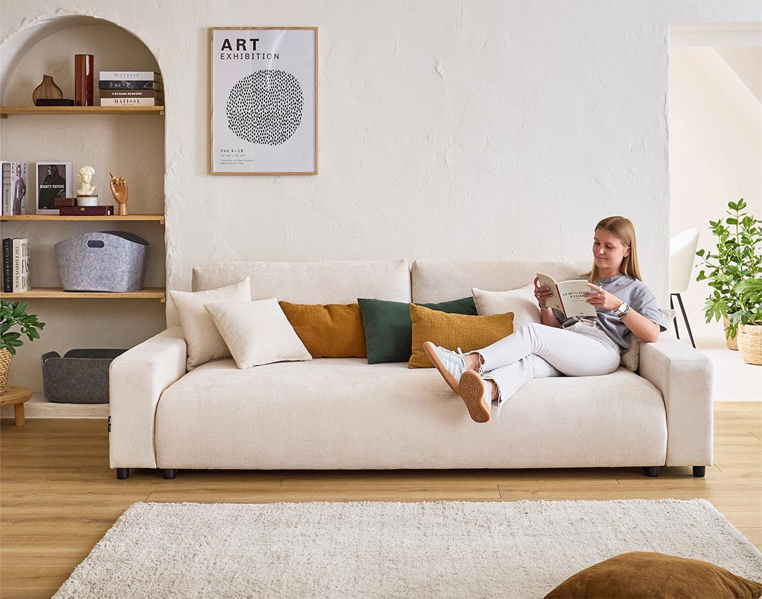 Canapé 3 places convertible avec coffre en velours texturé Pivoine