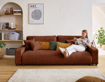 Canapé 3 places convertible avec coffre en velours texturé Pivoine