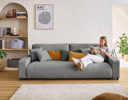 Canapé 3 places convertible avec coffre en velours texturé Pivoine