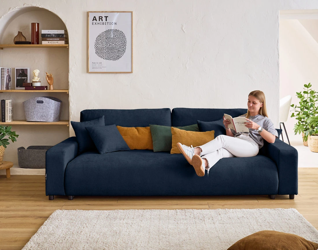 Canapé 3 places convertible avec coffre en velours texturé Pivoine