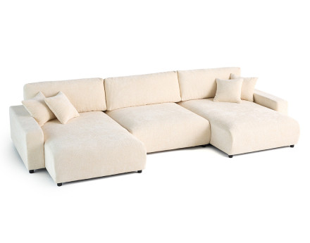 Canapé panoramique en U 7 places convertible avec coffre en velours texturé Pivoine
