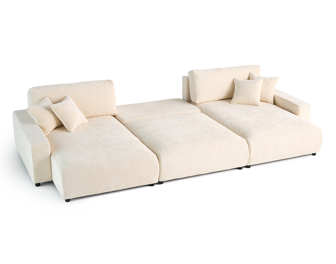 Canapé panoramique en U 7 places convertible avec coffre en velours texturé Pivoine Canapé panoramique en U 7 places convertible avec coffre en velours texturé Pivoine