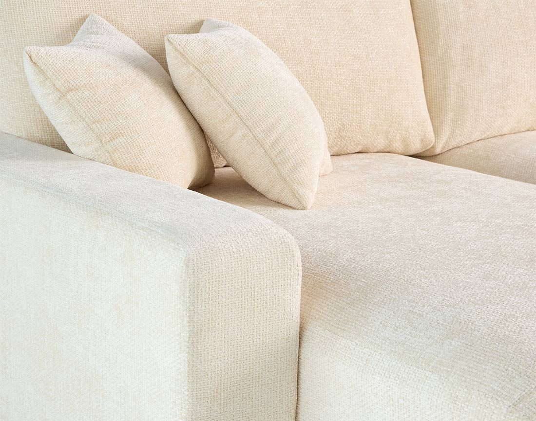 Canapé panoramique en U 7 places convertible avec coffre en velours texturé Pivoine Canapé panoramique en U 7 places convertible avec coffre en velours texturé Pivoine