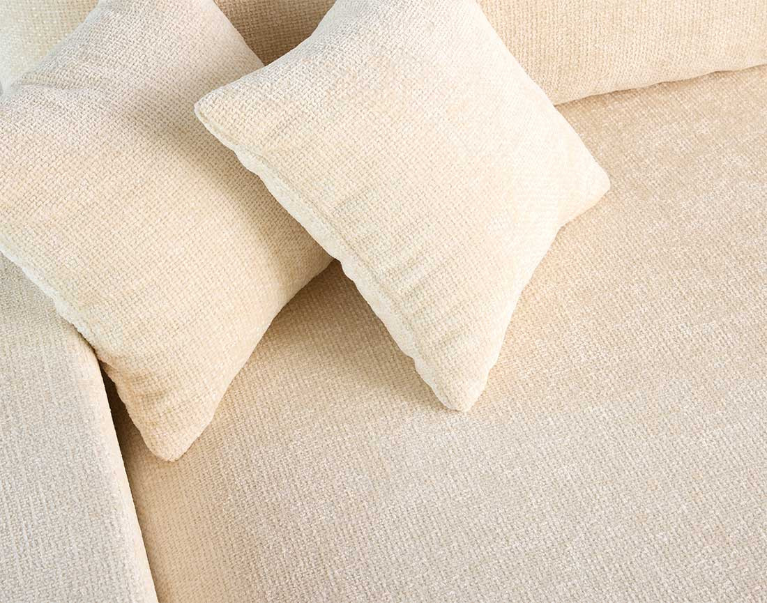 Canapé panoramique en U 7 places convertible avec coffre en velours texturé Pivoine Canapé panoramique en U 7 places convertible avec coffre en velours texturé Pivoine