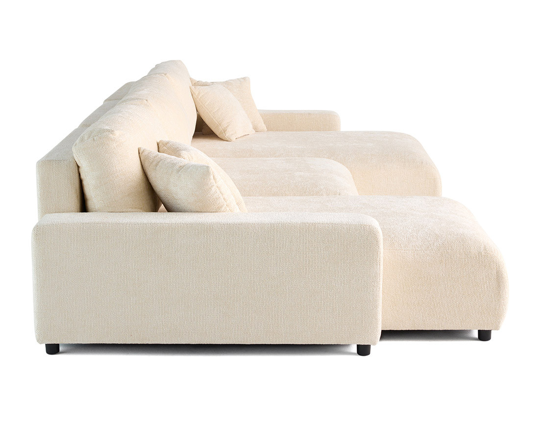 Canapé panoramique en U 7 places convertible avec coffre en velours texturé Pivoine Canapé panoramique en U 7 places convertible avec coffre en velours texturé Pivoine