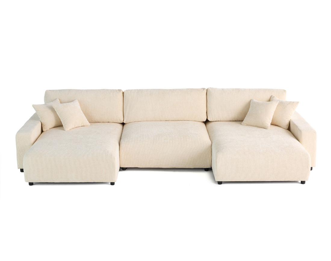 Canapé panoramique en U 7 places convertible avec coffre en velours texturé Pivoine Canapé panoramique en U 7 places convertible avec coffre en velours texturé Pivoine