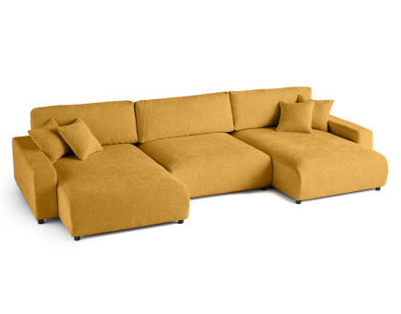 Canapé panoramique en U 7 places convertible avec coffre en velours texturé Pivoine