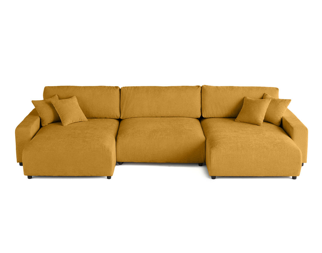 Canapé panoramique en U 7 places convertible avec coffre en velours texturé Pivoine