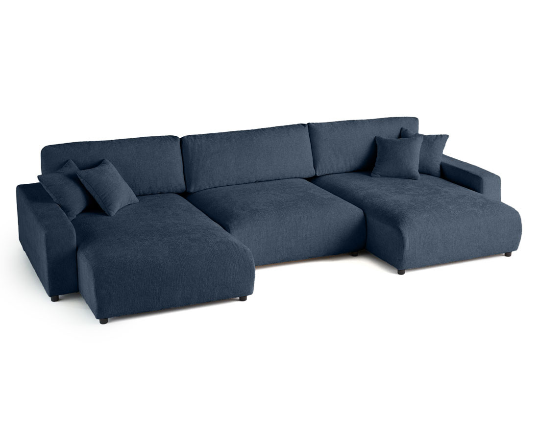 Canapé panoramique en U 7 places convertible avec coffre en velours texturé Pivoine