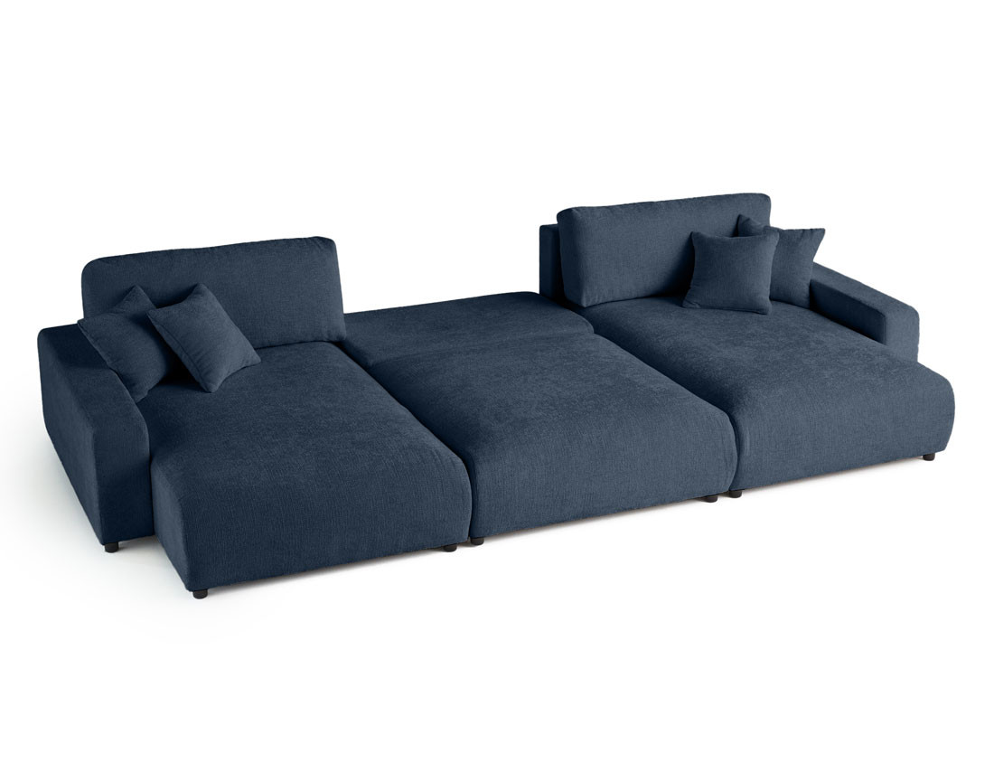 Canapé panoramique en U 7 places convertible avec coffre en velours texturé Pivoine