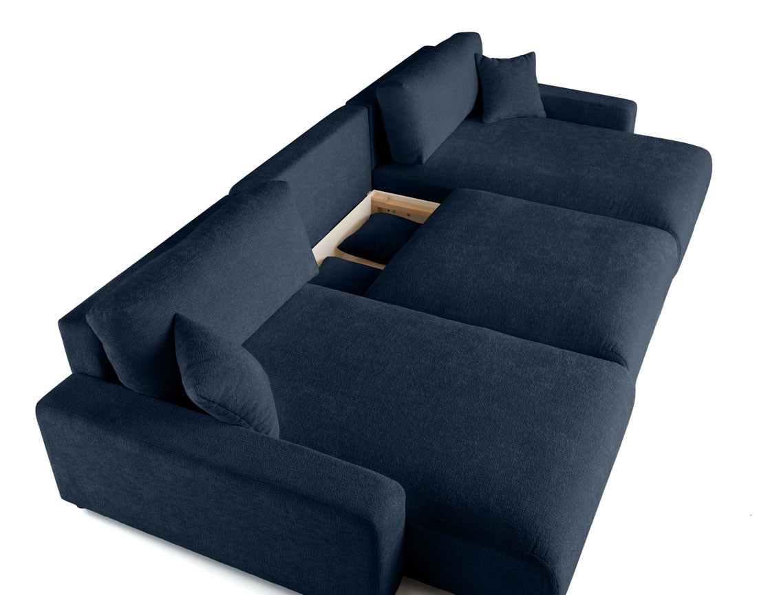 Canapé panoramique en U 7 places convertible avec coffre en velours texturé Pivoine