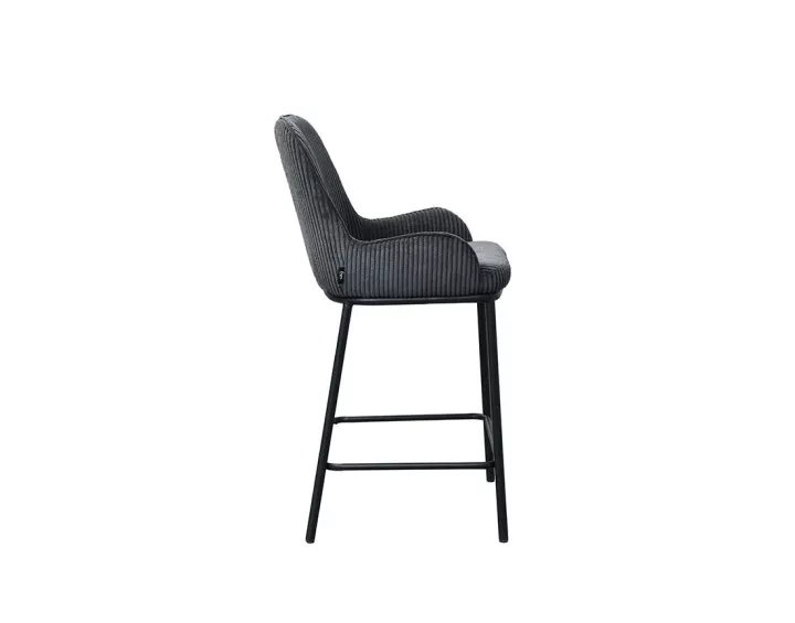 Lot de 2 chaises de bar en velours côtelé gris anthracite 65 cm Salinas