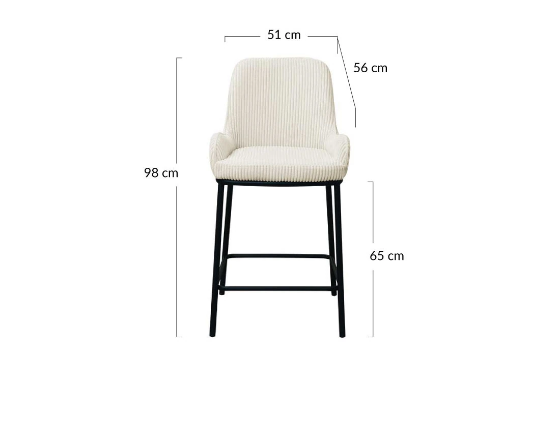 Lot de 2 chaises de bar en velours côtelé gris anthracite 65 cm Salinas