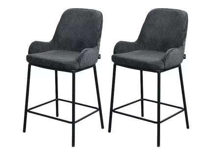 Lot de 2 chaises de bar en velours côtelé gris anthracite 65 cm Salinas