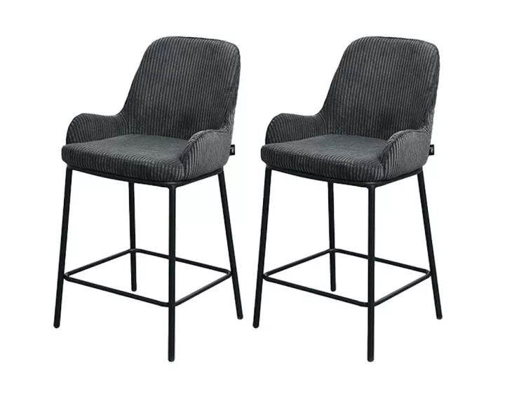 Lot de 2 chaises de bar en velours côtelé gris anthracite 65 cm Salinas